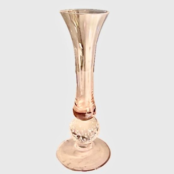 Hand Blown Pink Depression Art Glass Bud Vase Textured Glass Ball Connects Foot - Picture 6 of 6